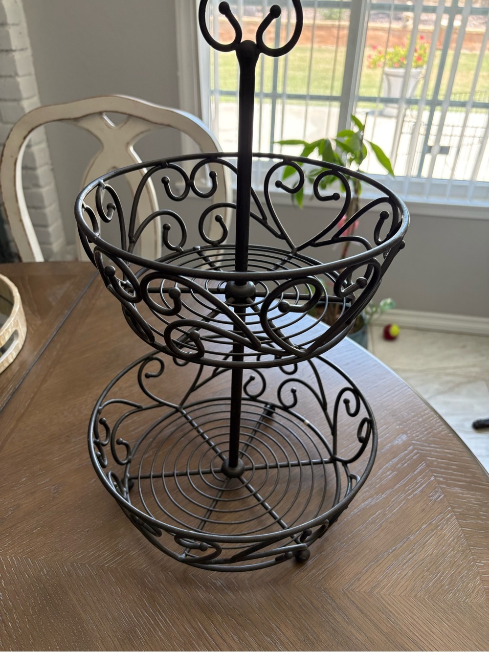 Two-Tier Princess house Decorative Metal Serving Stand in Dark Bronze